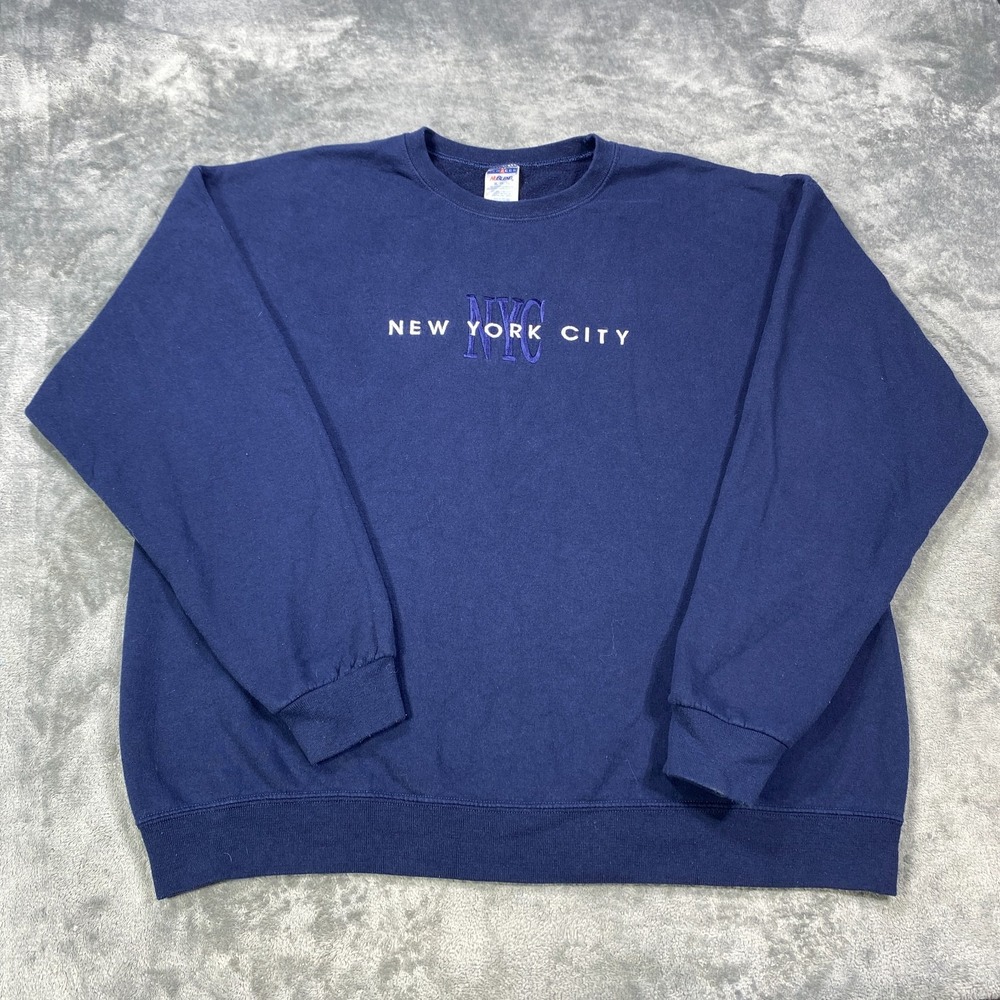Vintage New York City Sweatshirt Mens XL Blue NYC Crewneck Fleece Embroidery Y2K